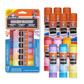 Elmer’s Color 'n Glitz Glue Sticks - 12 Pack, Washable & Fun Colors