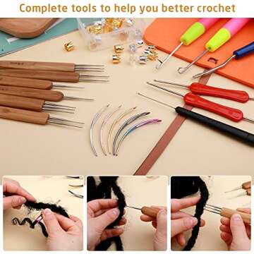 QMNNMA Dreadlock Crochet Hook, 48 Pcs Dreadlock Crochet Hook Tool, 6 Dreadlock Crochet Needle, Different Size Bent Latch Hook, Crochet Needle for Hair Braiding with Case and Dreadlocks Tool