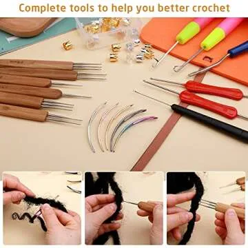 QMNNMA Dreadlock Crochet Hook, 48 Pcs Dreadlock Crochet Hook Tool, 6 Dreadlock Crochet Needle, Different Size Bent Latch Hook, Crochet Needle for Hair Braiding with Case and Dreadlocks Tool
