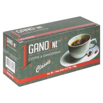 1 Box GanoOne Classic Coffee - Reishi Mushroom Instant Coffee - with Organic Ganoderma Extract - Easy to Use 30 Single-Serve Sachets