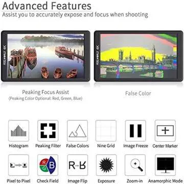 FEELWORLD F570 On-Camera Monitor,5.7″, 4K HDMI Input/Output, 1920x1080, Full HD, Rec.709, Ultra-Thin, Multiple Connection Camera Options, Built-in Sunshade