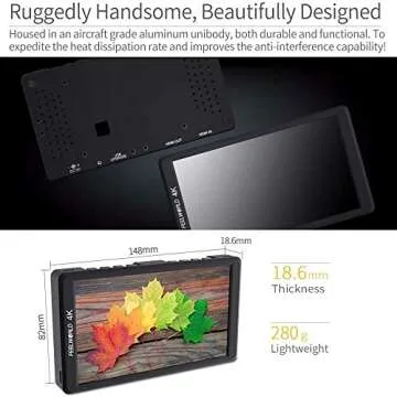 FEELWORLD F570 On-Camera Monitor,5.7″, 4K HDMI Input/Output, 1920x1080, Full HD, Rec.709, Ultra-Thin, Multiple Connection Camera Options, Built-in Sunshade
