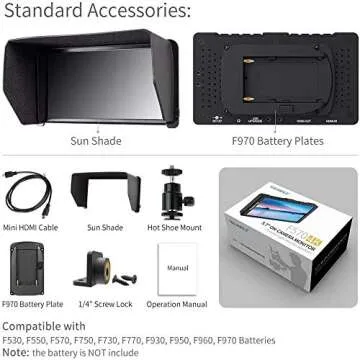 FEELWORLD F570 On-Camera Monitor,5.7″, 4K HDMI Input/Output, 1920x1080, Full HD, Rec.709, Ultra-Thin, Multiple Connection Camera Options, Built-in Sunshade