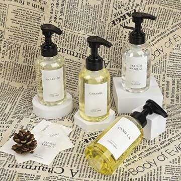 Ezebesta Set of 4 Coffee Syrup Dispenser Bottle 300ml PET Plastic Pump Bottles with Labels for Coffe...