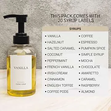 Ezebesta Set of 4 Coffee Syrup Dispenser Bottle 300ml PET Plastic Pump Bottles with Labels for Coffee Bar Station Organization