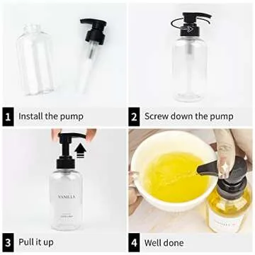 Ezebesta Set of 4 Coffee Syrup Dispenser Bottle 300ml PET Plastic Pump Bottles with Labels for Coffee Bar Station Organization