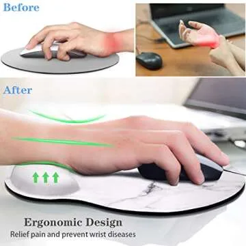 WAVEYU Ergonomic Mouse Pad with Wrist Support, Decorative Mouse Mat for Women Non-Slip Rubber Base Mousepad for Desk Laptop Gaming Working Computers Easy Typing & Pain Relief, White Marble