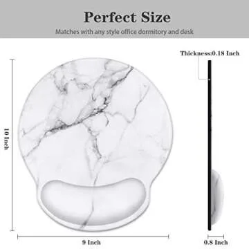 WAVEYU Ergonomic Mouse Pad with Wrist Support, Decorative Mouse Mat for Women Non-Slip Rubber Base Mousepad for Desk Laptop Gaming Working Computers Easy Typing & Pain Relief, White Marble