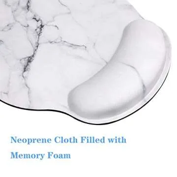 WAVEYU Ergonomic Mouse Pad with Wrist Support, Decorative Mouse Mat for Women Non-Slip Rubber Base Mousepad for Desk Laptop Gaming Working Computers Easy Typing & Pain Relief, White Marble