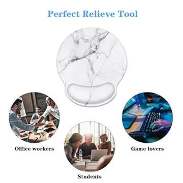 WAVEYU Ergonomic Mouse Pad with Wrist Support, Decorative Mouse Mat for Women Non-Slip Rubber Base Mousepad for Desk Laptop Gaming Working Computers Easy Typing & Pain Relief, White Marble