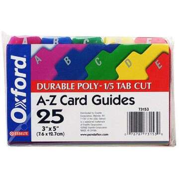 Oxford Poly Index Card Guide Set, 3 x 5 Inches, A-Z, 1/5 Inch Cut Tabs, Assorted Colors, 25 per Set (73153)