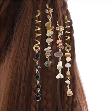 FRDTLUTHW Hair Jewelry Dreadlock Accessories - Natural Stone Hair Charms for Unique Braids (Pack of ...