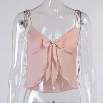 Chic CJWSLYT Women Pink Lace Up Camisole Tops for Summer