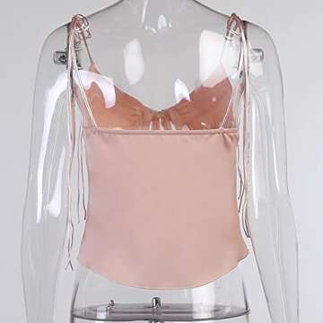 CJWSLYT Women Pink Lace Up Camisole Tops Sweet Sexy Sleeveless V Neck Solid Tank Top Club Holiday Casual Crop Top (Color : Pink, Size : Small)