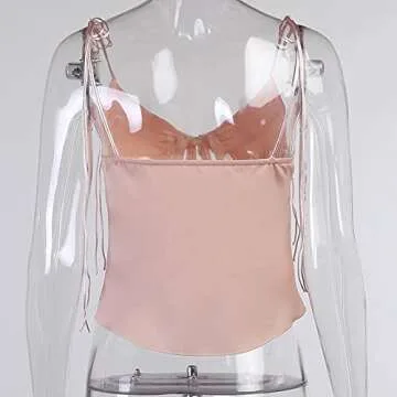 Chic CJWSLYT Women Pink Lace Up Camisole Tops for Summer