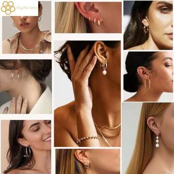 XingMei Story 36 Pairs Gold Earrings Set for Women, Fashion Pearl Chain Link Stud Drop Dangle Earrin...