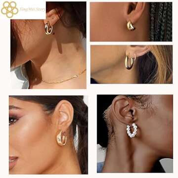 XingMei Story 36 Pairs Gold Earrings Set for Women, Fashion Pearl Chain Link Stud Drop Dangle Earrings Multipack Hoop Earring Packs, Hypoallergenic Earrings for Birthday Party Jewelry