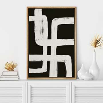 SIGNWIN Framed Canvas Print Wall Art Black Gray Geometric Loop Pattern Abstract Shapes Illustrations...
