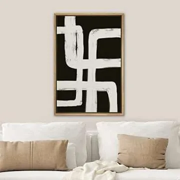 SIGNWIN Framed Canvas Print Wall Art Black Gray Geometric Loop Pattern Abstract Shapes Illustrations Modern Art Minimal Relax/Calm Duotone Dark for Living Room, Bedroom, Office - 24"x36" Natural