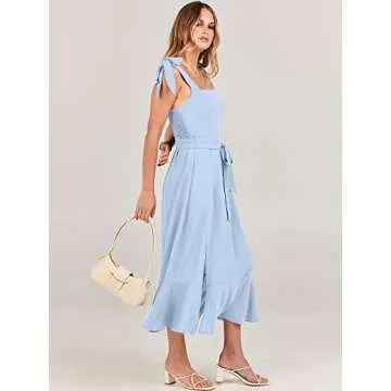 ANRABESS Women's Square Neck Ruffle Split Midi Elegant Formal Wedding Guest Cocktail Bridesmaid Graduation Party Dresses 2024 Sky Small