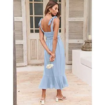 ANRABESS Women's Square Neck Ruffle Split Midi Elegant Formal Wedding Guest Cocktail Bridesmaid Graduation Party Dresses 2024 Sky Small