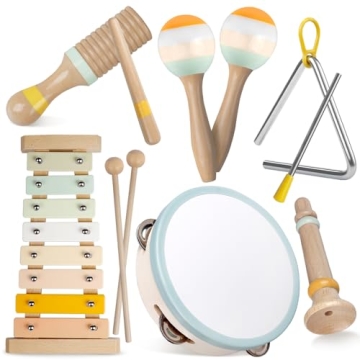 Toddler Montessori Musical Instruments Set - Wooden Toys for Ages 1-3 with Xylophone