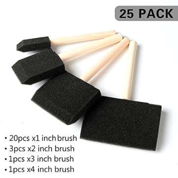 GACDR Foam Paint Brushes Assorted Sizes，25 Pcs Sponge Brushes for Painting，Wood Handle 1 2 3 4 Inch Paint Sponges for Crafts Acrylics Stains