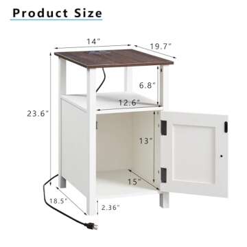 IFGET Farmhouse Nightstand Set of 2, End Table with Charging Station, Rustic Side Table w/Barn Door ...