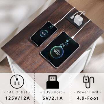 Farmhouse Nightstand Set with Charging Station