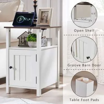 Farmhouse Nightstand Set with Charging Station