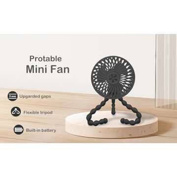 Stroller Fan 3000mAh Portable Mini Fan Battery Operated Fan Flexible Tripod USB Travel Fan, Hand Held Fan that Blow Cold Air Small Personal Portable Fans for Car Seat Crib Bedroom Travel (Black)