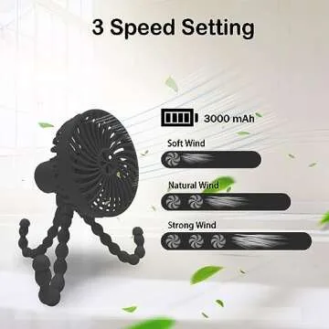 Stroller Fan 3000mAh Portable Mini Fan Battery Operated Fan Flexible Tripod USB Travel Fan, Hand Held Fan that Blow Cold Air Small Personal Portable Fans for Car Seat Crib Bedroom Travel (Black)