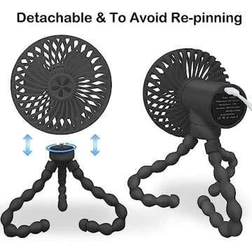 Stroller Fan 3000mAh Portable Mini Fan Battery Operated Fan Flexible Tripod USB Travel Fan, Hand Held Fan that Blow Cold Air Small Personal Portable Fans for Car Seat Crib Bedroom Travel (Black)