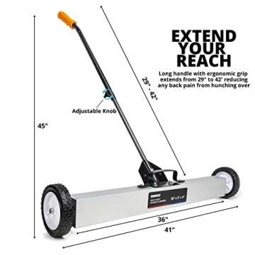 NEIKO 53418A 36-Inch Magnetic Pickup Sweeper with Wheels, Adjustable Handle, Heavy-Duty Magnet