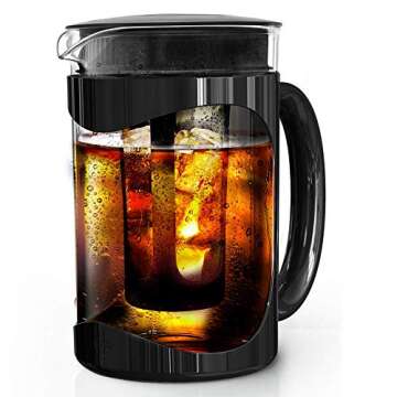 Primula Burke Deluxe Cold Brew Iced Coffee Maker, Comfort Grip Handle, Durable Glass Carafe, Removable Mesh Filter, Perfect 6 Cup Size, Dishwasher Safe, 1.6 qt, Black