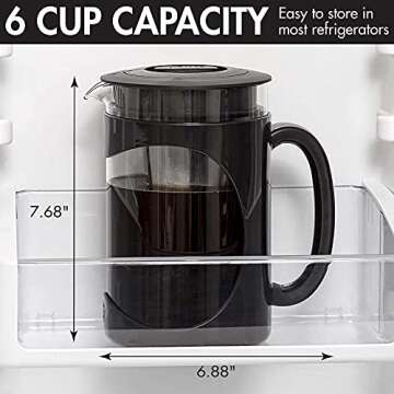 Primula Burke Deluxe Cold Brew Iced Coffee Maker, Comfort Grip Handle, Durable Glass Carafe, Removable Mesh Filter, Perfect 6 Cup Size, Dishwasher Safe, 1.6 qt, Black