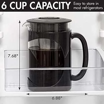Primula Burke Deluxe Cold Brew Iced Coffee Maker, Comfort Grip Handle, Durable Glass Carafe, Removable Mesh Filter, Perfect 6 Cup Size, Dishwasher Safe, 1.6 qt, Black