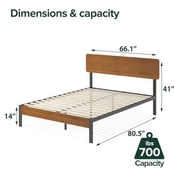 ZINUS Olivia Metal and Bamboo Platform Bed Frame, No Box Spring Needed, Wood Slat Support, Easy Asse...