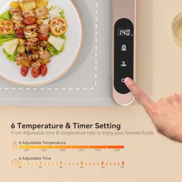 Electric Warming Tray, Food Warmers with Adjustable Temperature, Timer, Full Surface Heating, Rollab...
