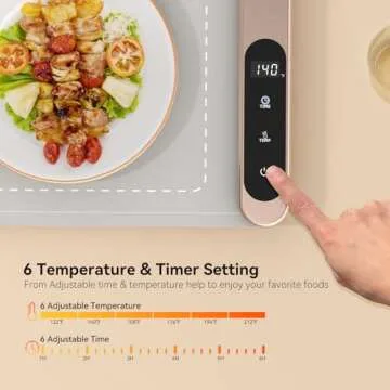 Electric Warming Tray, Food Warmers with Adjustable Temperature, Timer, Full Surface Heating, Rollab...