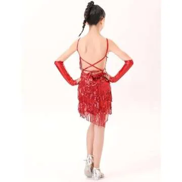 Girls Tassel Latin Dance Dress for Kids | Sleeveless Sequins Fringe Flapper Rumba Salsa Tango Dress ...