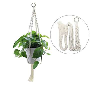 WIWAPLEX Macrame 2 Pack Cotton Rope Indoor Outdoor, 4 Legs Plant Hanger Brackets, Flower Pot Hanging...