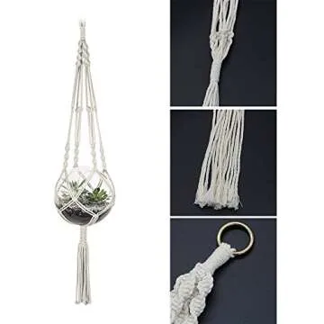WIWAPLEX Macrame 2 Pack Cotton Rope Indoor Outdoor, 4 Legs Plant Hanger Brackets, Flower Pot Hanging Plant Holder for Home Decorations 40 Inches(White)