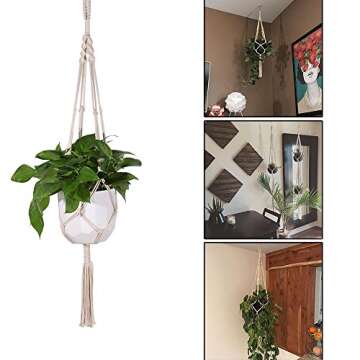 WIWAPLEX Macrame 2 Pack Cotton Rope Indoor Outdoor, 4 Legs Plant Hanger Brackets, Flower Pot Hanging Plant Holder for Home Decorations 40 Inches(White)