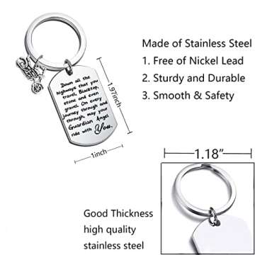 FUSTMW Biker Keychain Motorcycle Gift Ride Safe Keychain May Your Guardian Angel Ride with You New D...