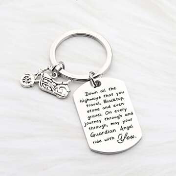 FUSTMW Biker Keychain Motorcycle Gift Ride Safe Keychain May Your Guardian Angel Ride with You New Driver Gift for Biker (silver)