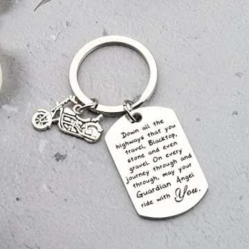 FUSTMW Biker Keychain Motorcycle Gift Ride Safe Keychain May Your Guardian Angel Ride with You New Driver Gift for Biker (silver)