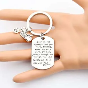 FUSTMW Biker Keychain Motorcycle Gift Ride Safe Keychain May Your Guardian Angel Ride with You New Driver Gift for Biker (silver)