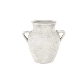 Deco 79 Ceramic Vase Antique Style Textured with Black Shadings and Handles, 13" x 10" x 12", White