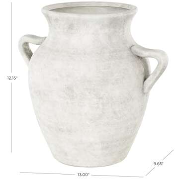 Deco 79 Ceramic Vase Antique Style Textured with Black Shadings and Handles, 13" x 10" x 12", White